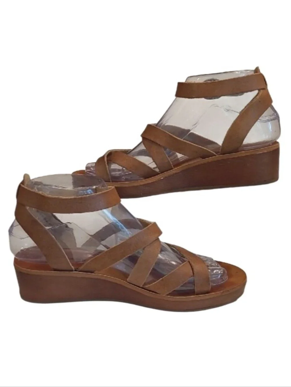 Lucky Brand Strappy Mini Wedge Toe Wrap Sandals Ankle Strap Gladiator Sandal